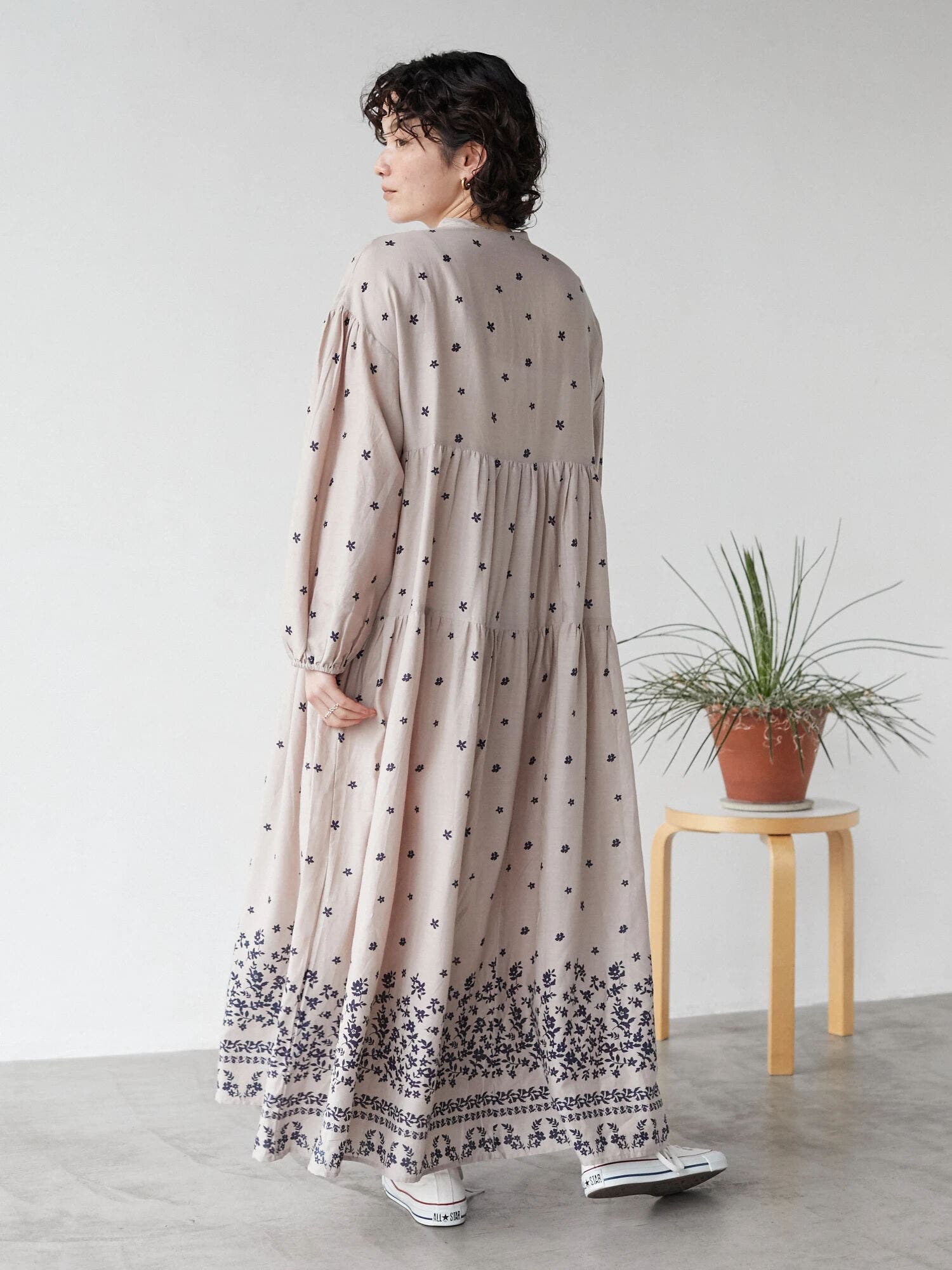 インドコットン混】花柄パネルティアードワンピース[品番