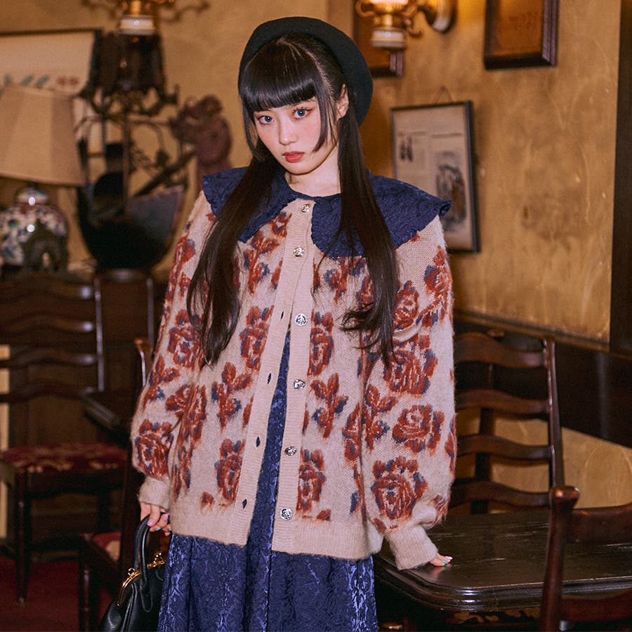 品揃え豊富で kutir】【クティールとレトロ】2wayフラワージャガードニット トップス