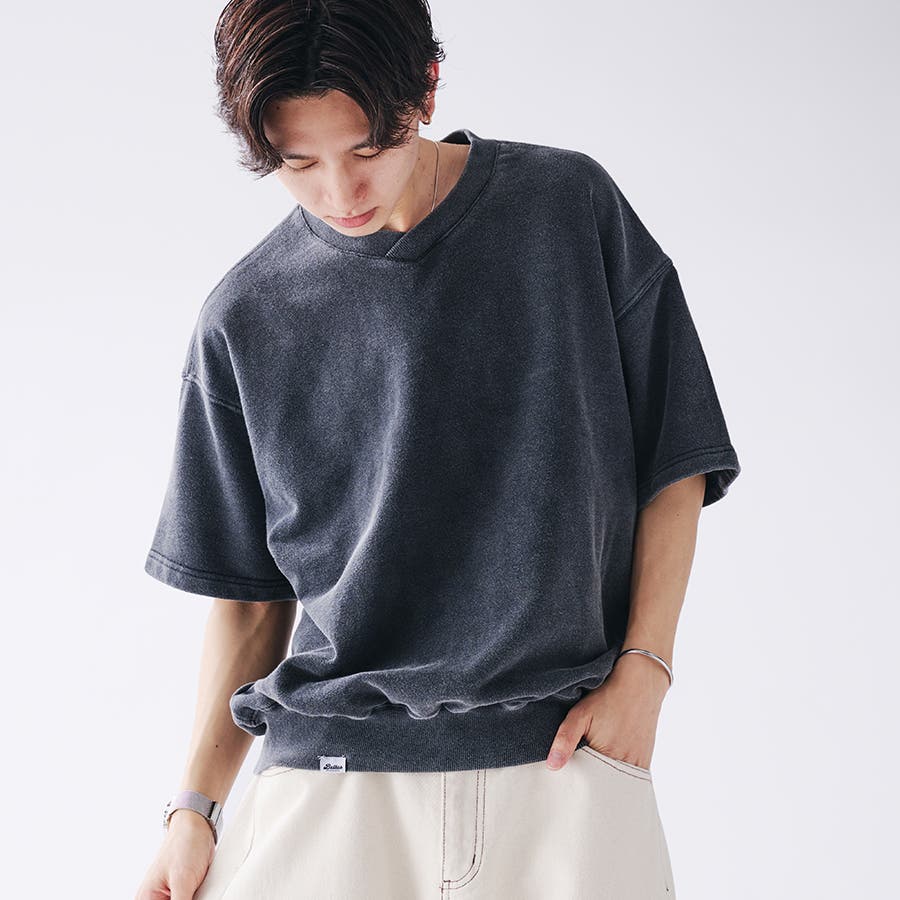 Adoon plain】浅Vネック裏毛半袖スウェット[品番：KTRW0032254