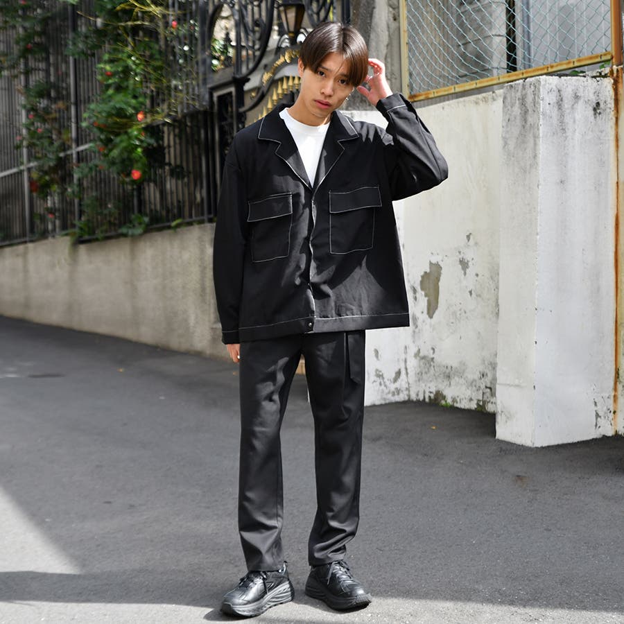 Adoon plain】配色ステッチCPOシャツジャケット[品番