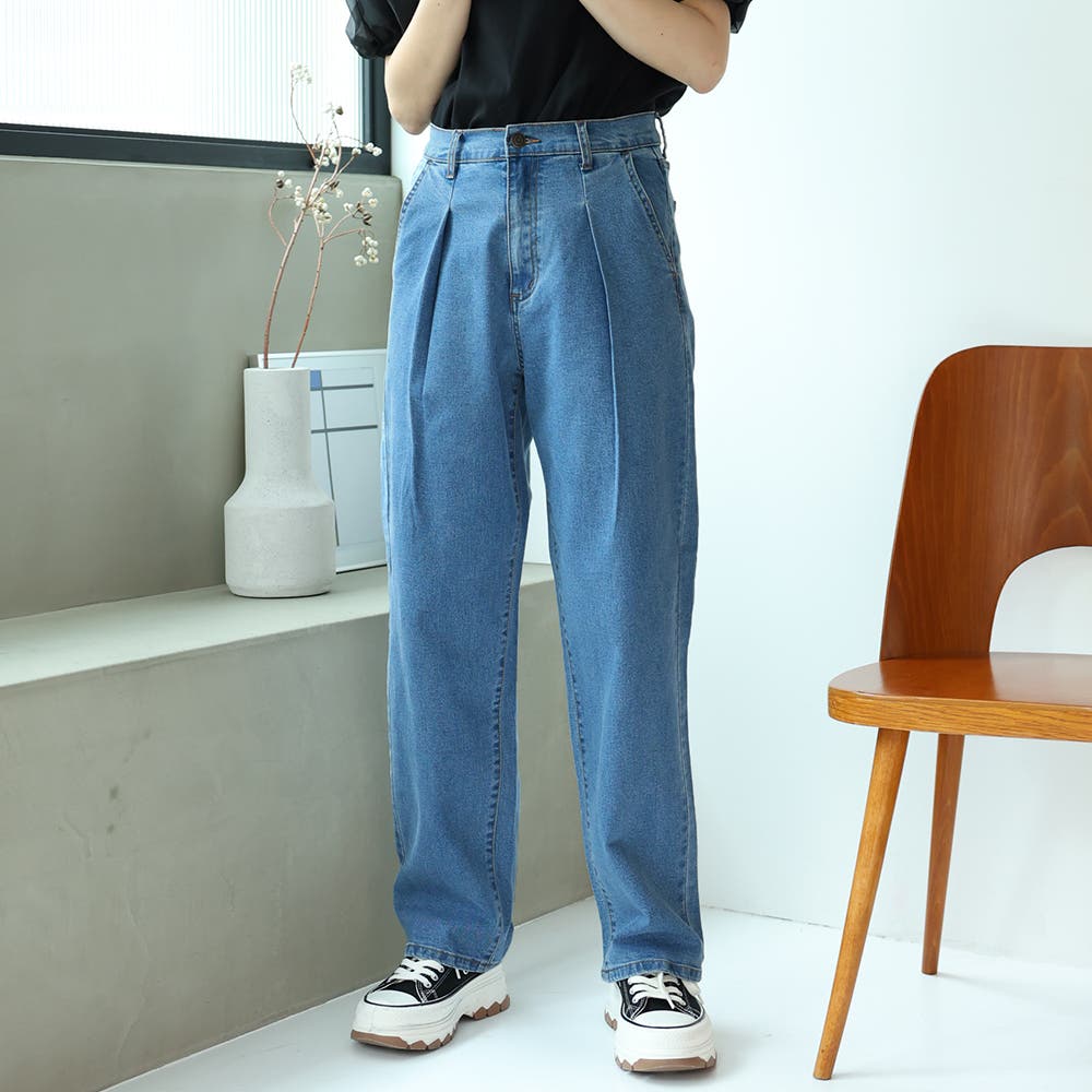 20センチKpopドールパンツ❗️つり付き茶デニム WOODENDOLL (ウッディンドール) ダブルニー デニム ワイドパンツ