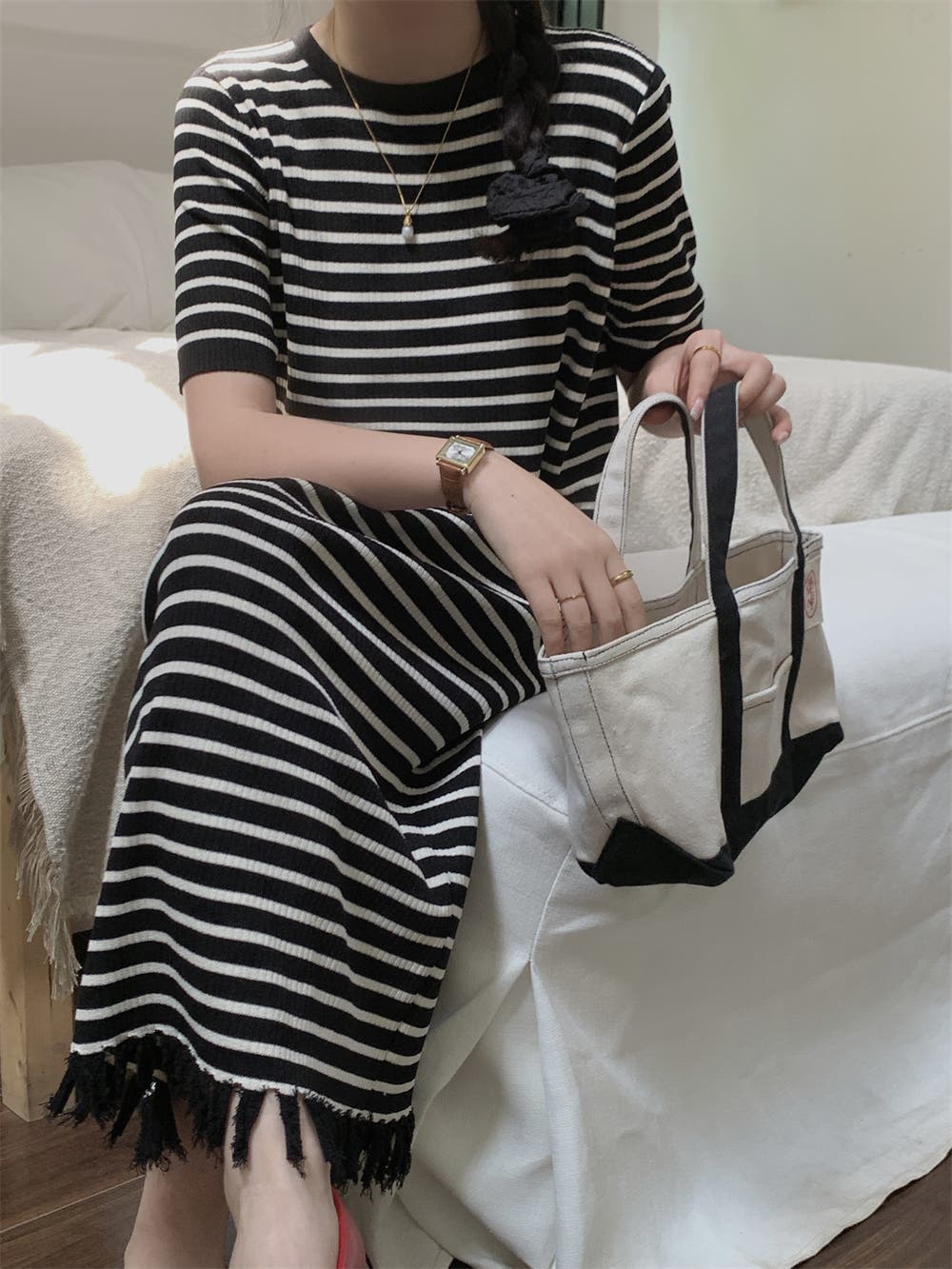 ボーダーワンピース【韓国ファッション】[品番：ZJ000022065]｜Girly