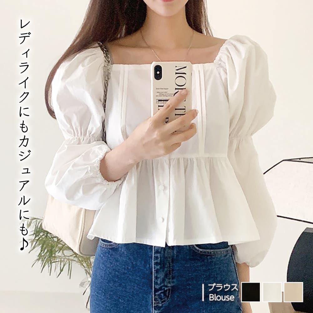 フェミニン ボリューム ブラウス&巻きスカート ストリート 韓国 GSY23S119-b01.jpg