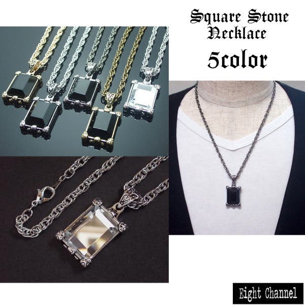 スクエアストーンネックレス シルバー ブラック[品番：ECLA0000201