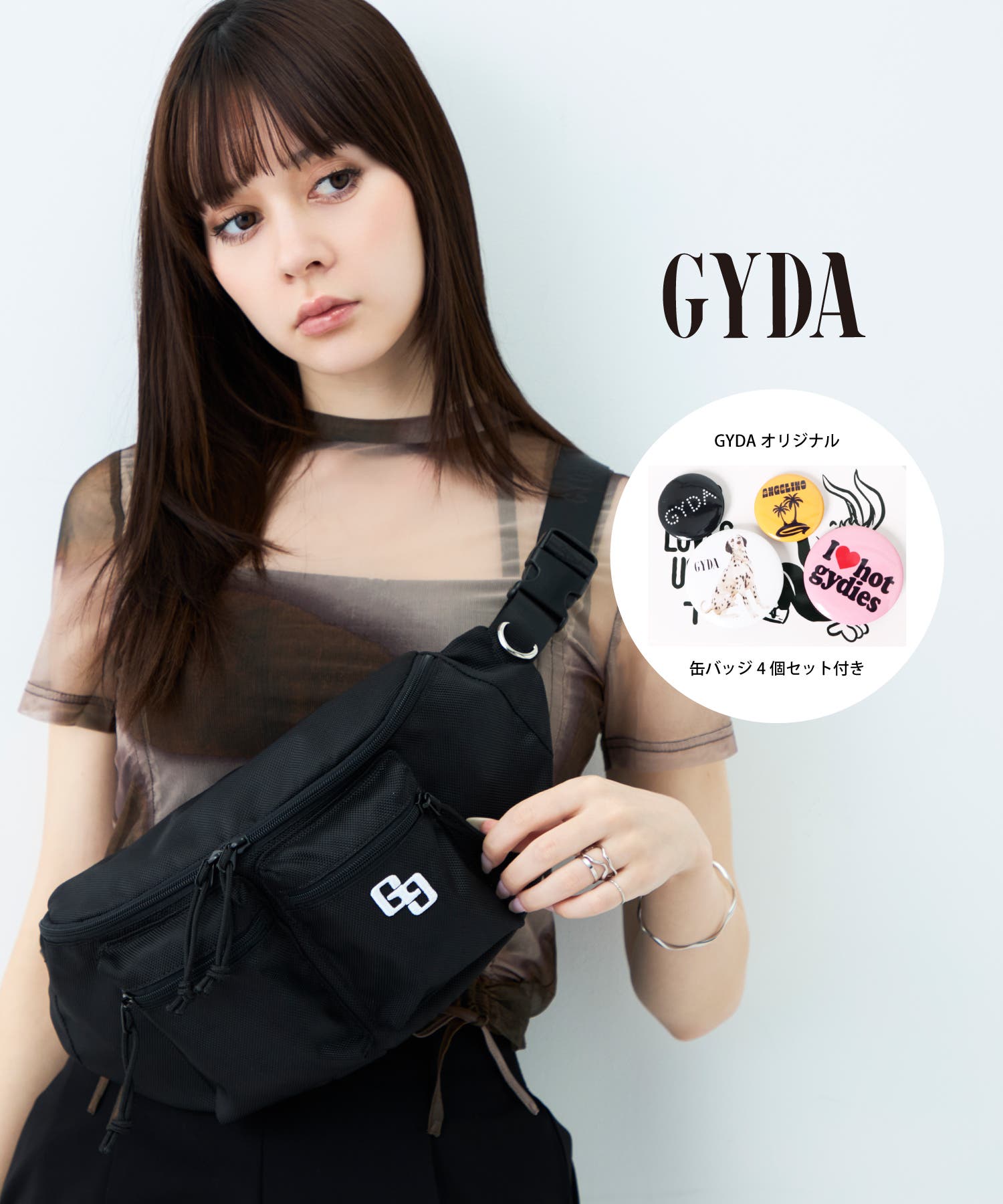 gladhand ショルダーバッグ ボディバッグ ブラック GYDA(ジェイダ)ボディバッグ 缶バッジ付き GY-B443 カジュアル[品番