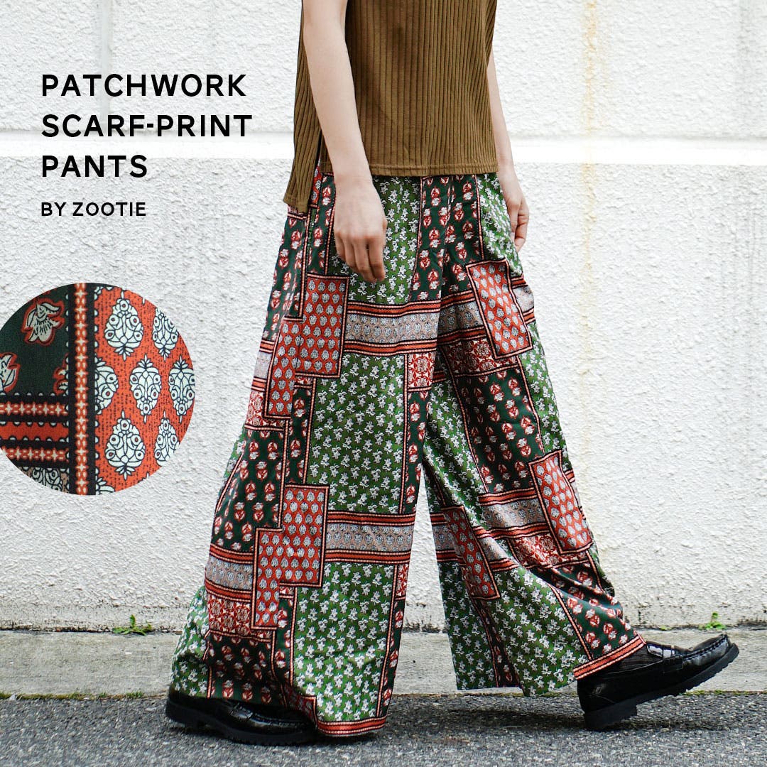 zootie（ズーティー）：パッチワークスカーフ柄プリント リラックス