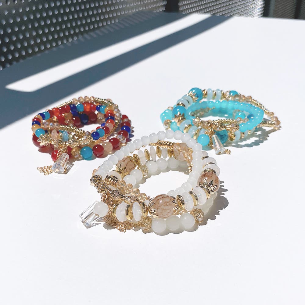 カラービーズブレスレット4本セット 夏 アジアン[品番