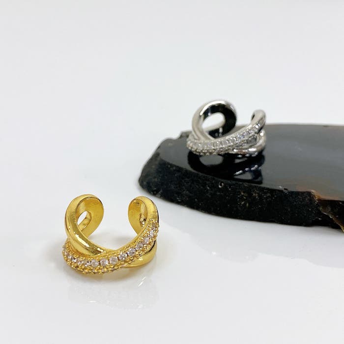 遺品整理 ピアス カフス タイピン k18 指輪 アクセサリー 片耳用クロスリングCZイヤーカフ ノンホール 軟骨ピアス[品番