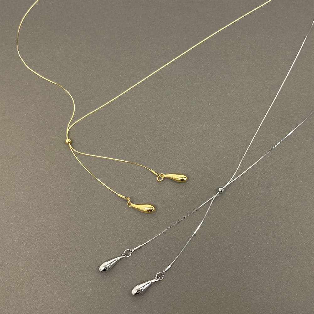 ダブルドロップスライドチェーンネックレス 雫型 涙型 ロング