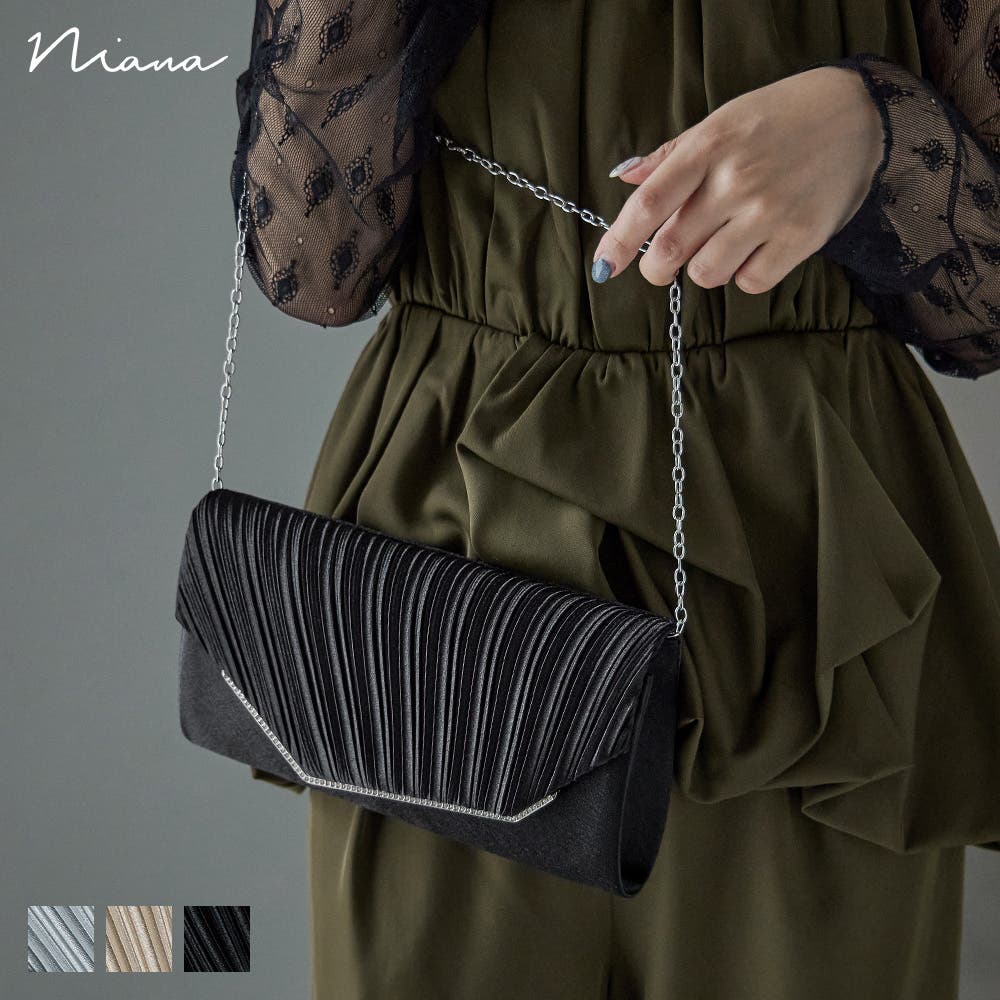 niana ニアナ プリーツスクエアクラッチバッグ[品番：FT000010121