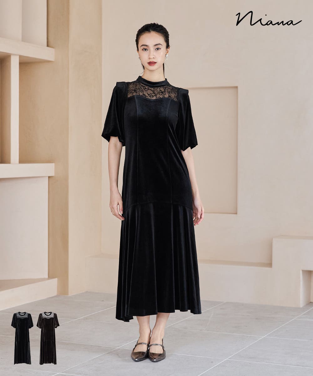 niana ニアナ オーガンジー花柄フロッキーベロアドレス[品番