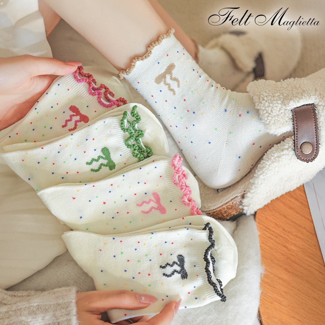 pan 様 韓国製 カラフルな刺繍ソックス おまとめ 布製品刺繍 - 刺繍