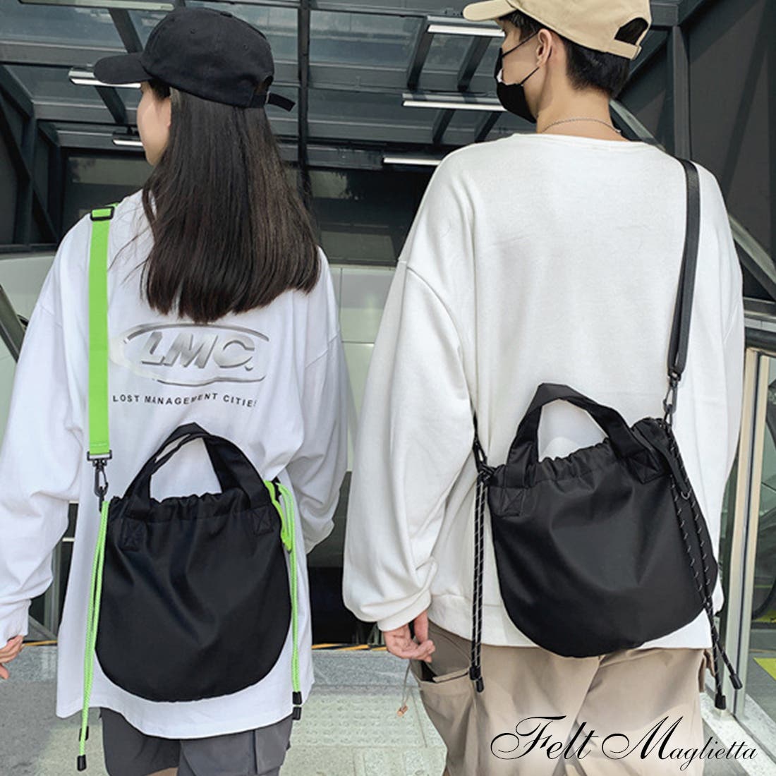 ユニセックス巾着ショルダーバッグ BAG 2WAY[品番：FM000006677