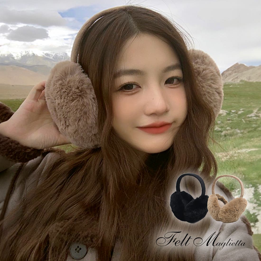 ふわふわフェイクファーイヤーマフ 折りたたみ 携帯[品番：FM000006262