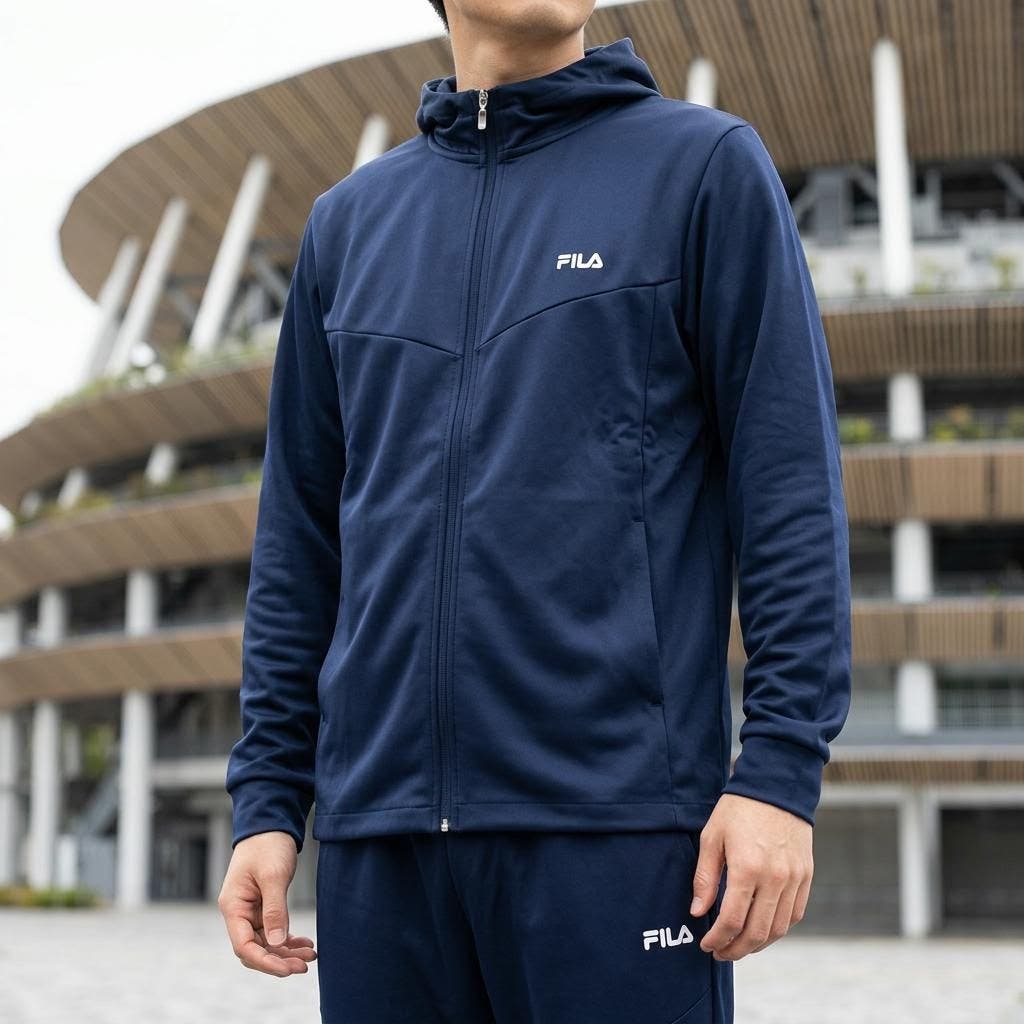 FILA フード付きジャージ VL2384 ネイビー フルジップフーディ ジャージ裏起毛パーカー スウェットトップス[品番