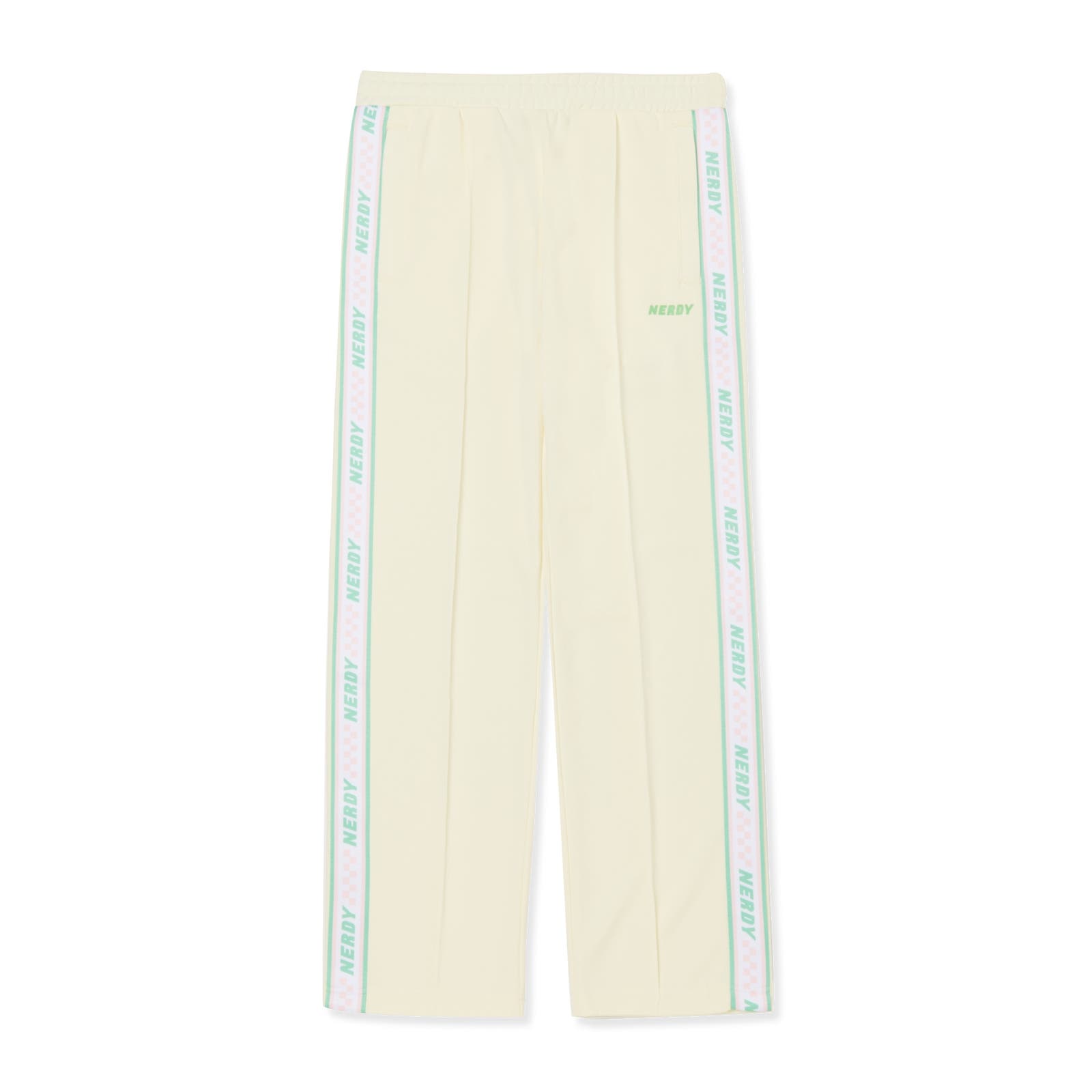 ☆NERDY☆ Checkerboard Tape Track Pants Cream NERDY】CHECKERBOARD TAPE TRACK PANTS[品番：FINW0006993