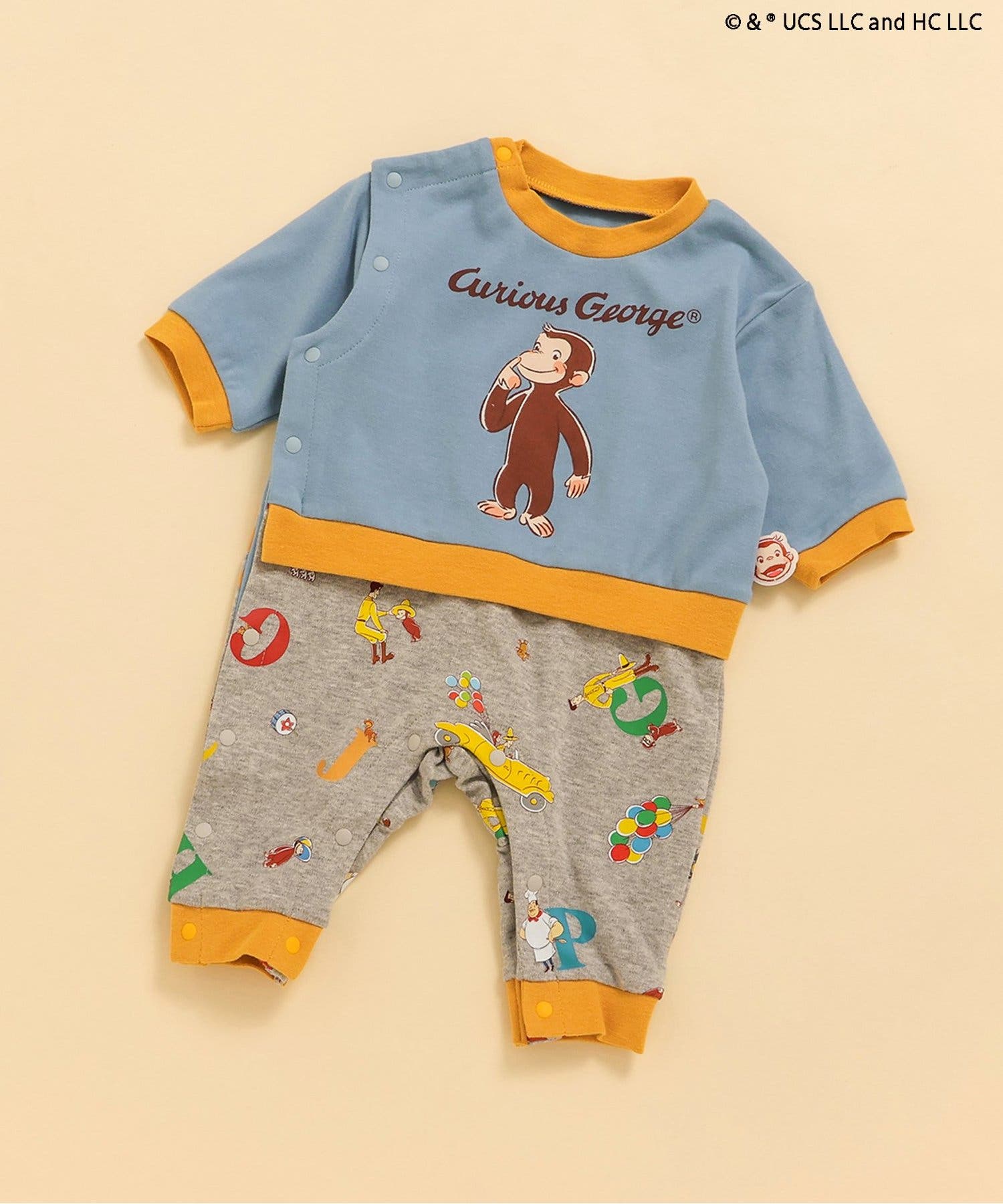 おさるのジョージ・こぐまちゃんえほん　80cm　ロンパース カバーオール おさるのジョージ・こぐまちゃんえほん80cmロンパース カバーオール