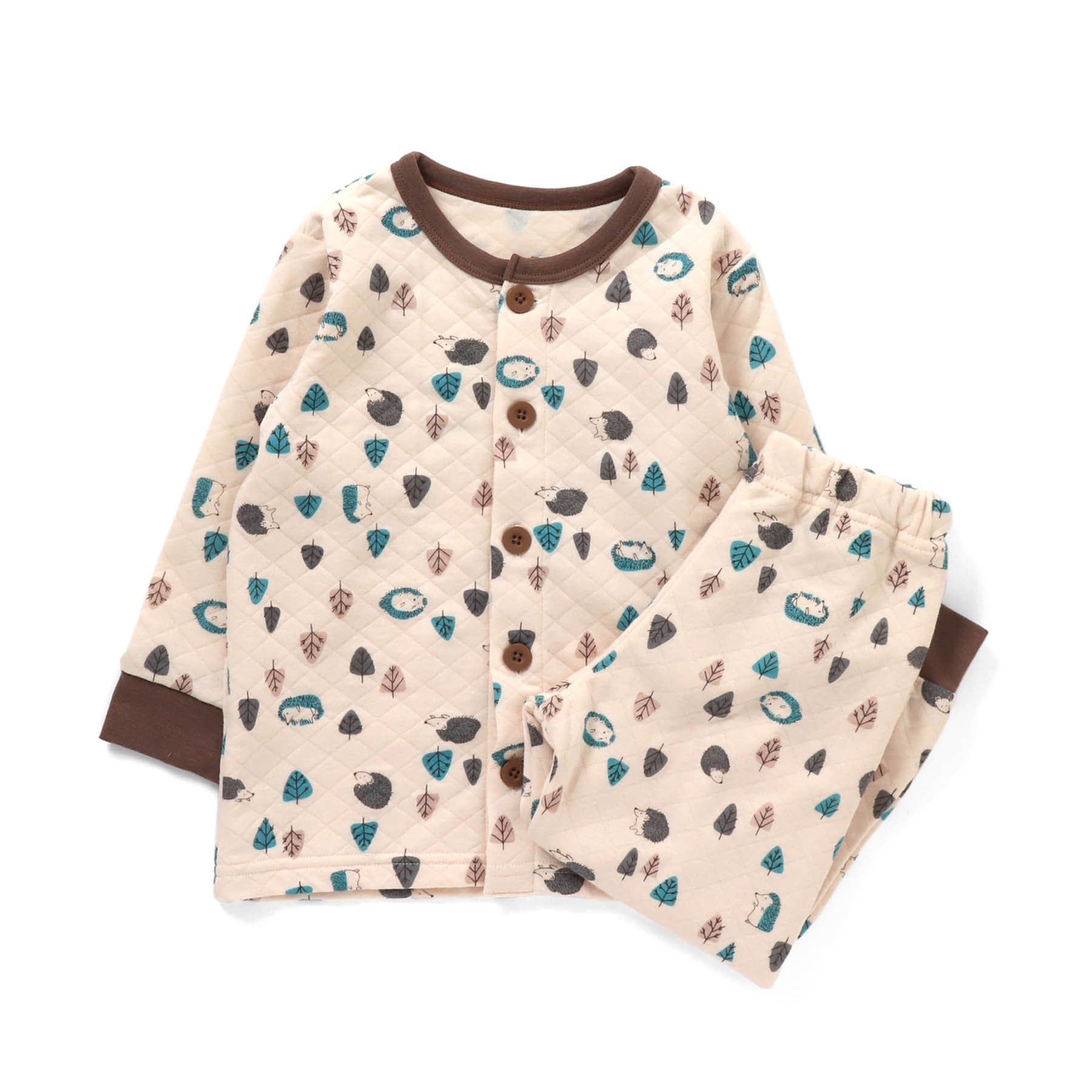 ニットキルト前開き総柄パジャマ（はりねずみ柄）[品番：FOKK0006267