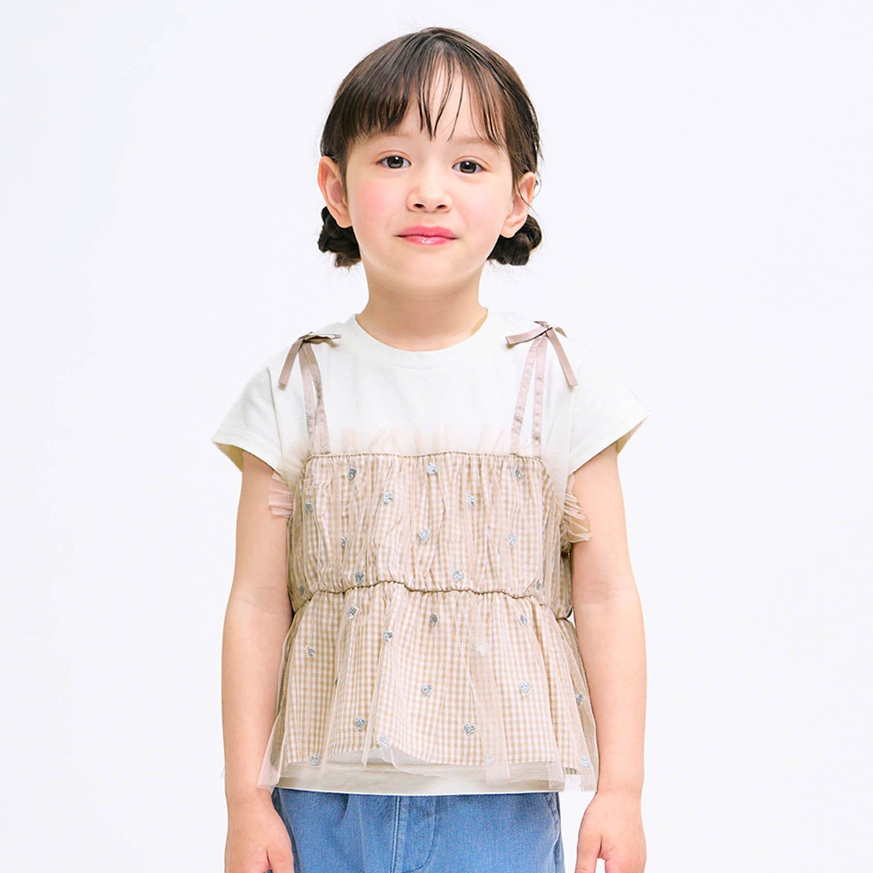 ハート刺繍チュールドッキングトップス[品番：FOKK0019835