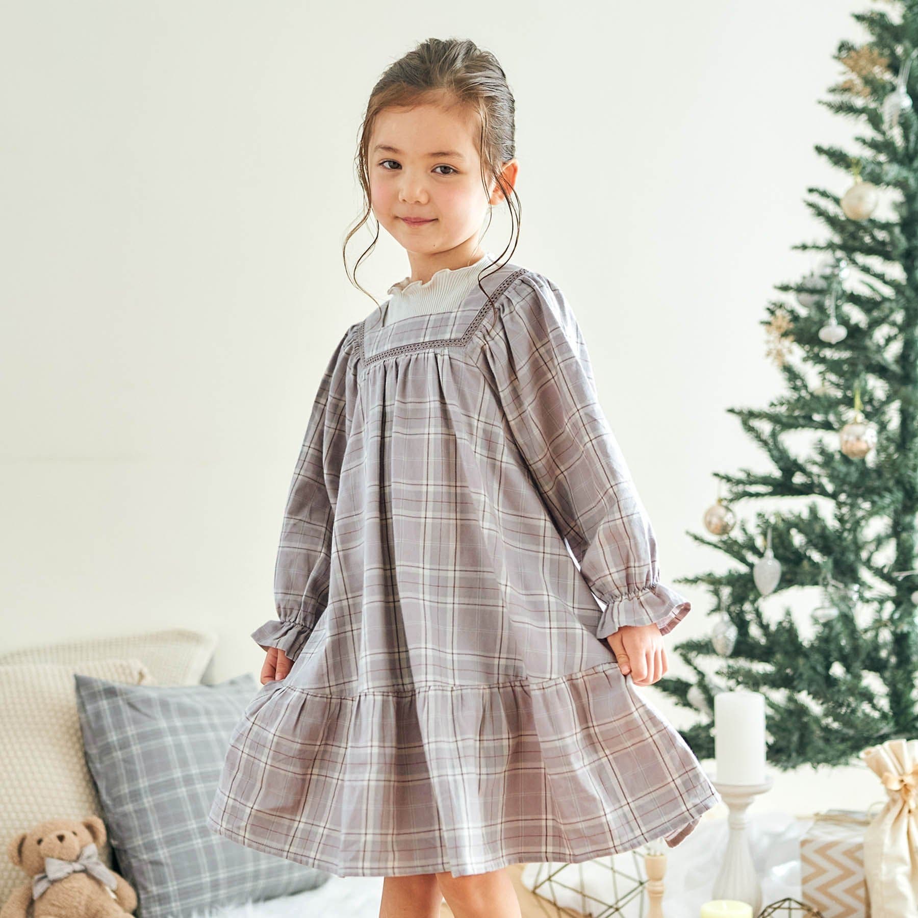 スクエアネックチェック柄ワンピース[品番：FOKK0005656]｜F.O.Online