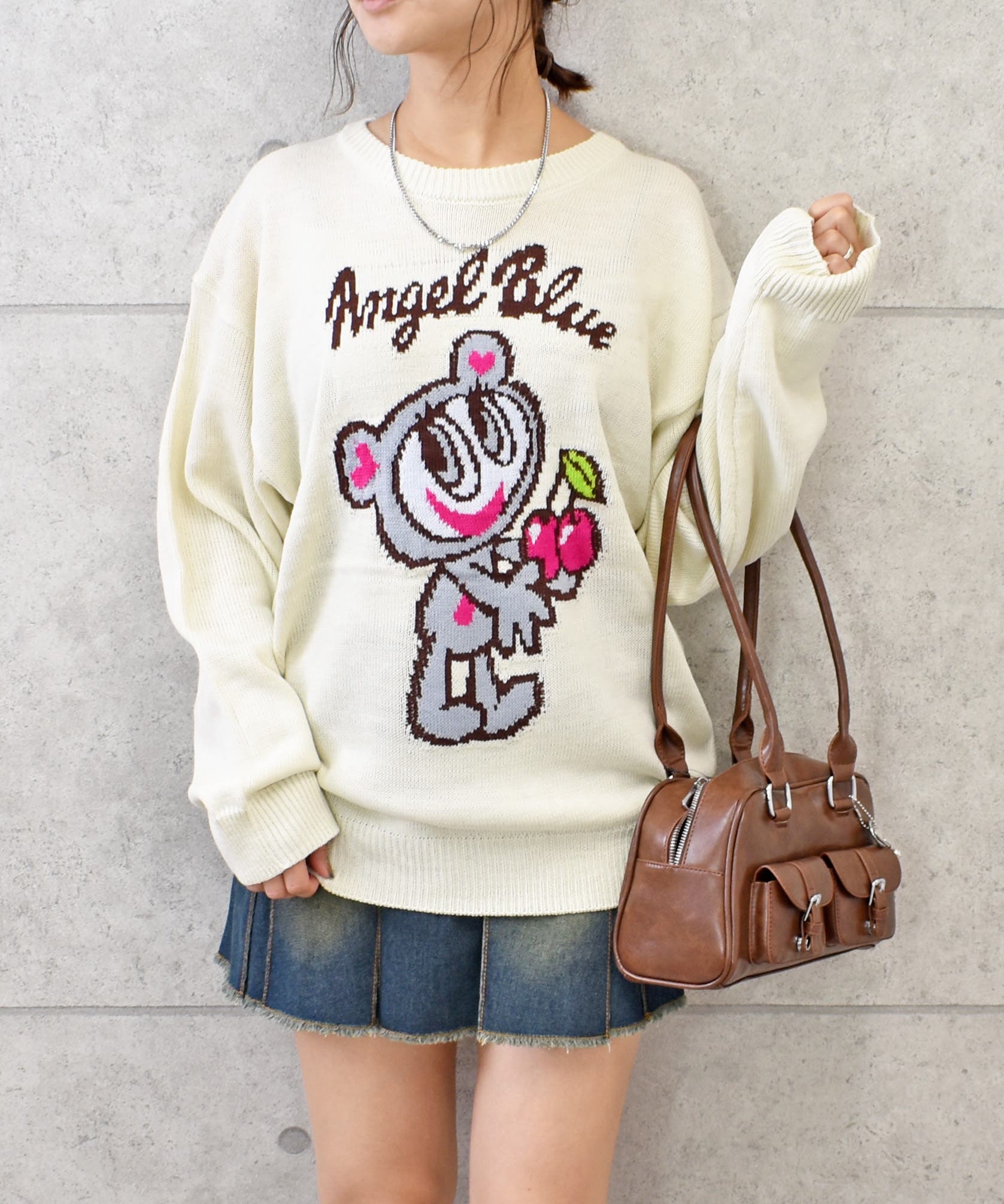 00s　エンジェルブルー　フルデコカウチンニット　/S　ピンク×ブルー　y2k 00s エンジェルブルー フルデコカウチンニット /S ピンク×ブルー y2k