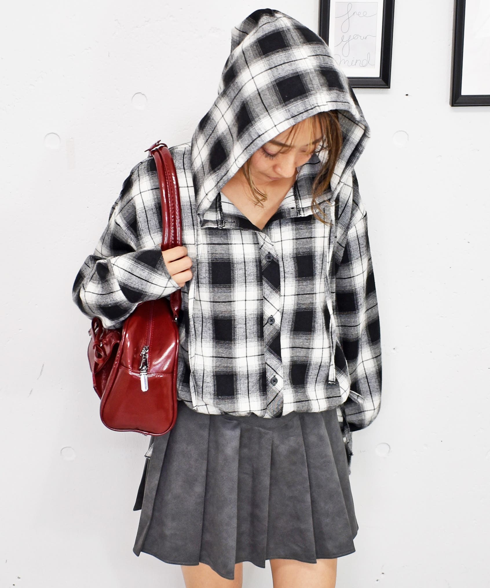 チェックフードショートシャツ[品番：TRNW0001987]｜FUN（ファン）の