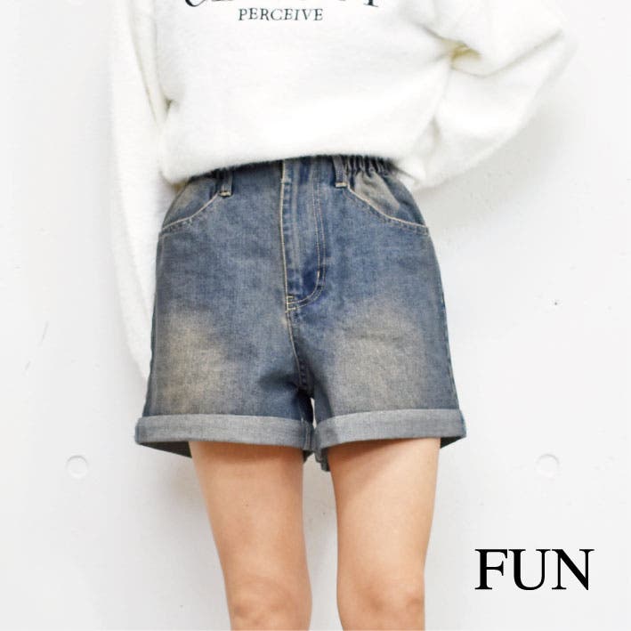 ハイウエストデニムショートパンツ[品番：TRNW0001435]｜FUN