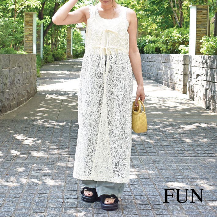 ☆美品☆レースキャミソール ワンピース【YOiM furfur 】 apres jour mignon チュニック コットンレースドロストキャミ
