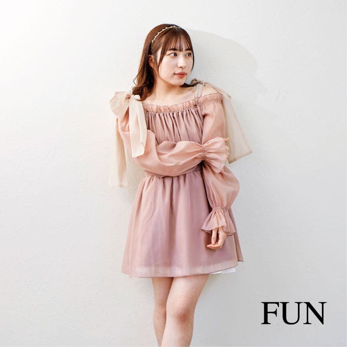 EATME リボンオフショルミニワンピース ピンク バックリボンオフショルミニワンピース（ミニワンピース）｜eimy
