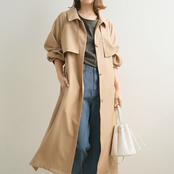 春夏新作】ロングコート スタンドカラーコート スプリングコート[品番