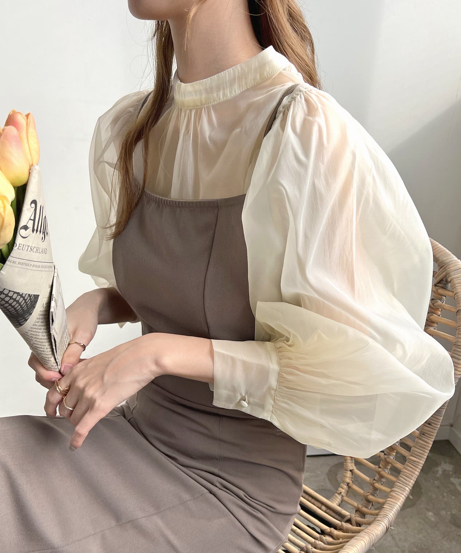 ブラウス シアー バルーン袖[品番：FI000007632]｜futier land（フュー