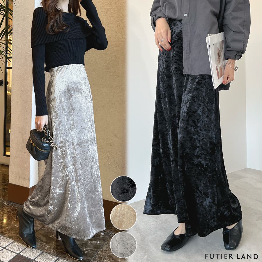 光沢感ある大人の上品。ベロアロングスカート[品番：FI000008665