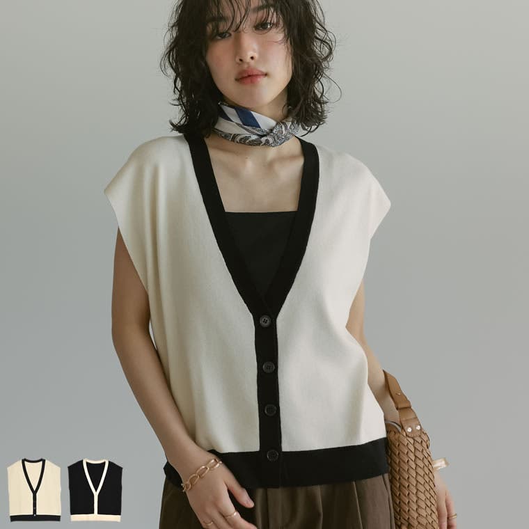 ソフトタッチVネックフレンチスリーブニットトップス[品番