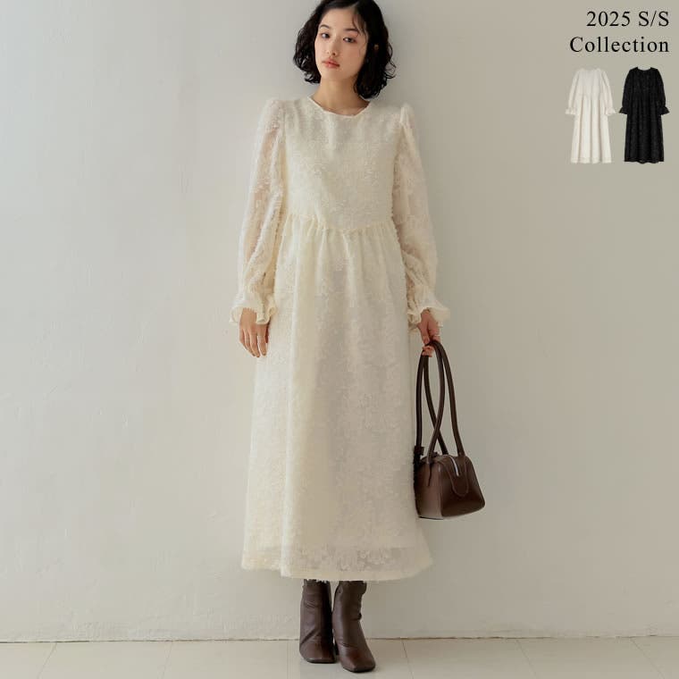 フラワージャガードシアーフレアワンピース[品番：GS000022635]｜Re