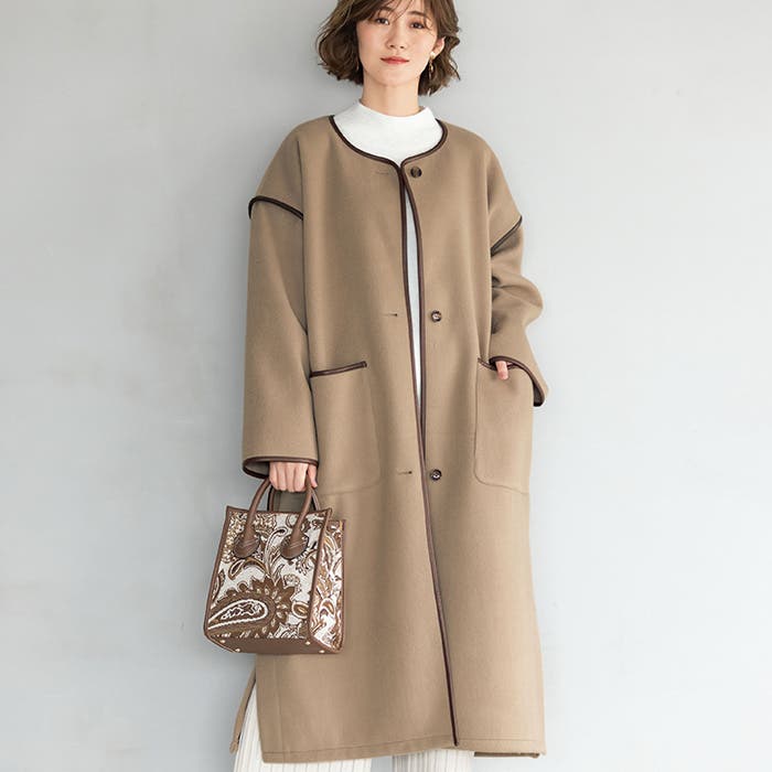 限定値下✨リアラバイピージー　ボンディングロングコート　ダブルジップ　ノーカラー ノーカラーオーバーサイズパイピングコート[品番：GERW0000119]｜GeeRA