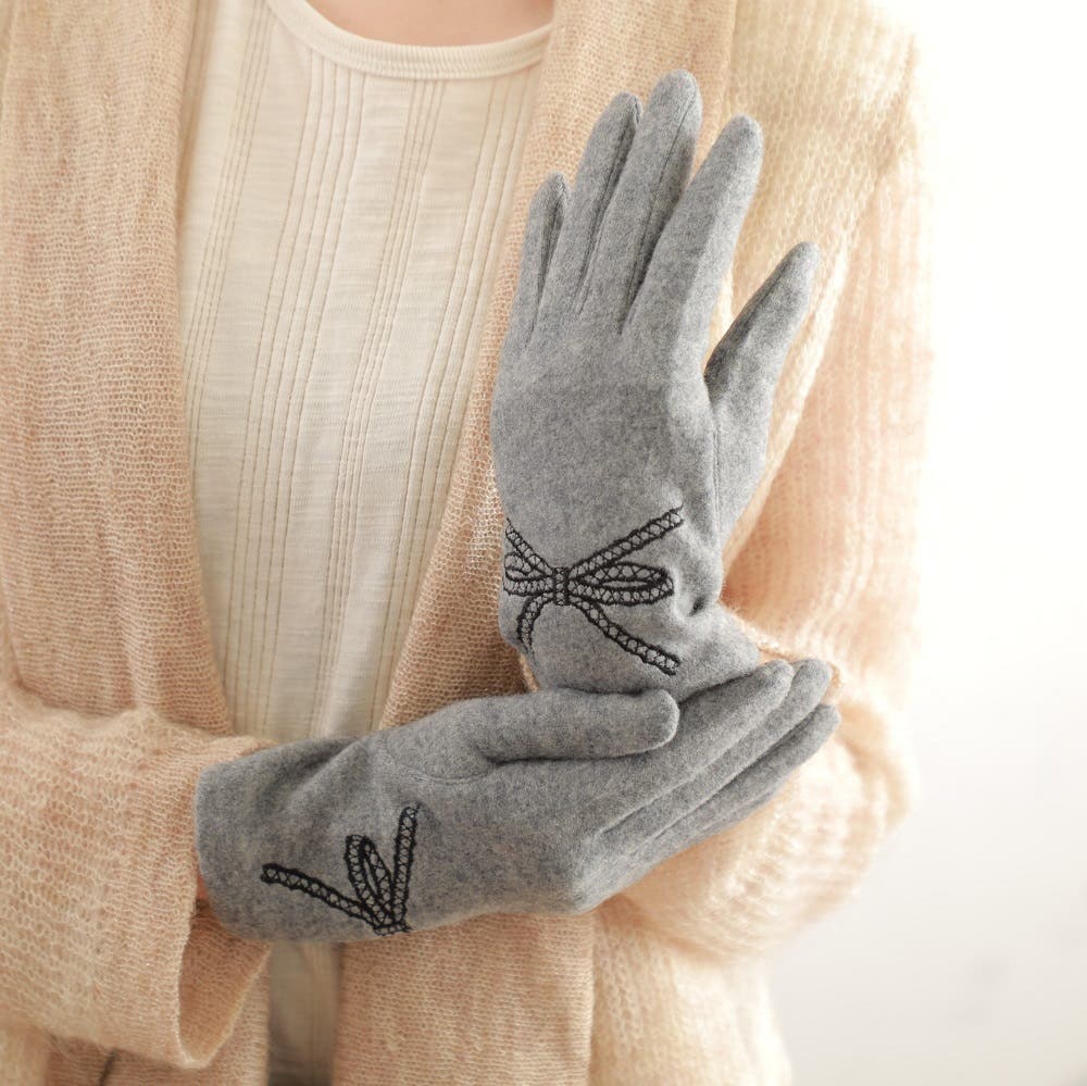 レディース刺繍ジャージ手袋 タッチパネル対応 吸湿発熱手袋[品番