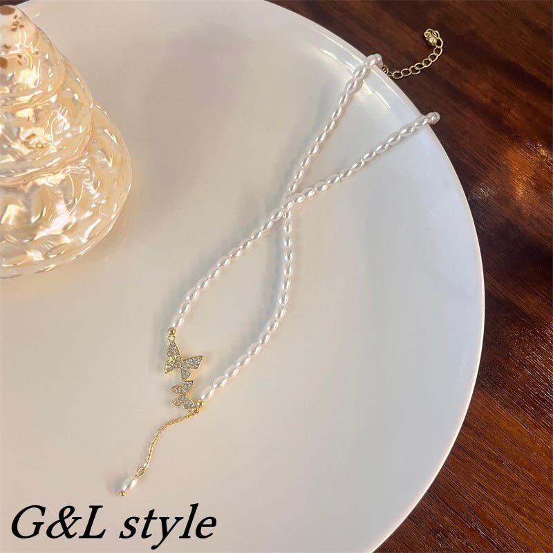 バタフライモチーフパールネックレス 9775[品番：XB000010093
