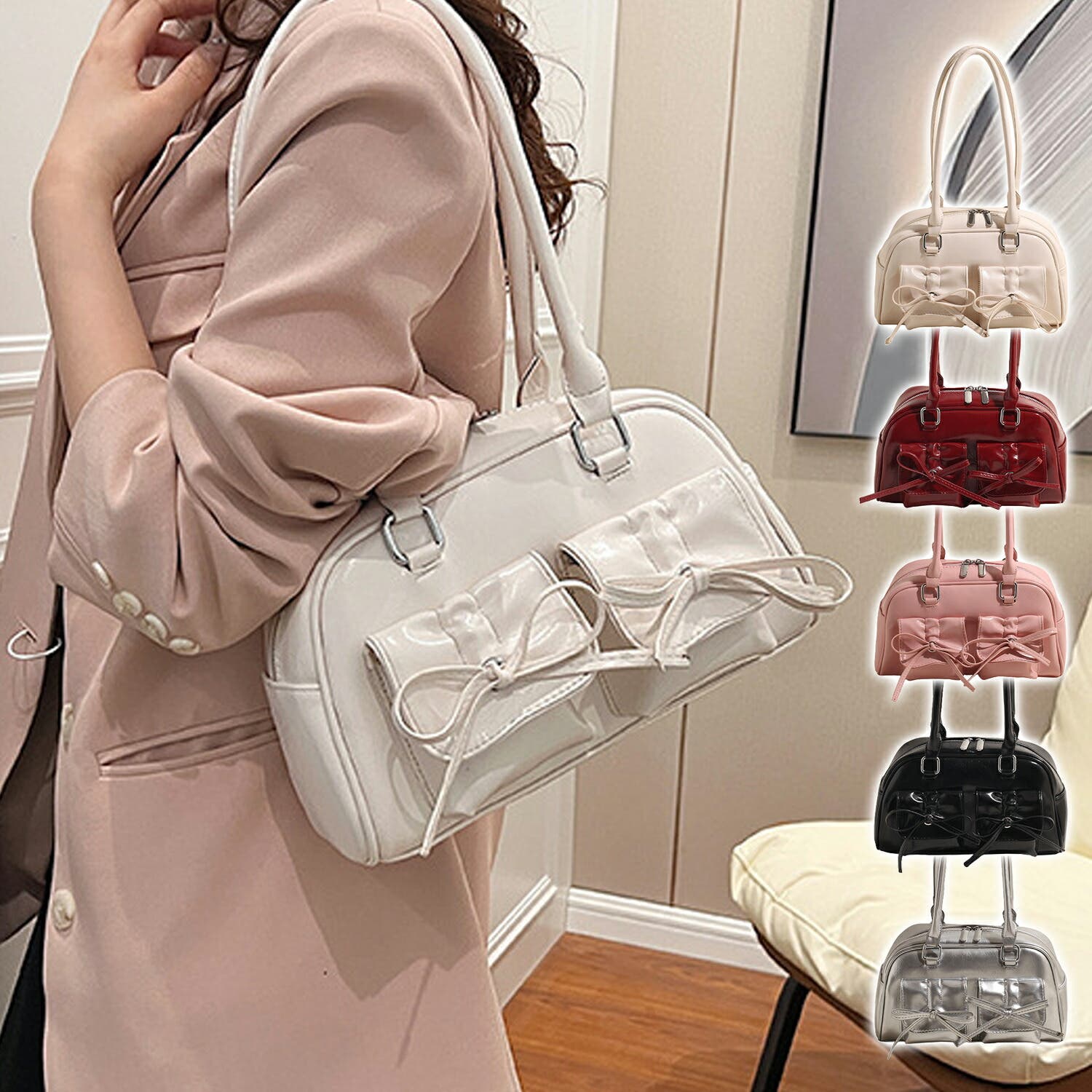 リボン付き エナメル ミニボストン[品番：GWSW0000460]｜GOLWIS