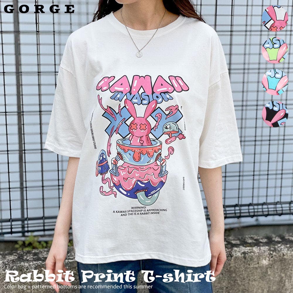 25春夏★ゴーストうさぎFRGMTレタリングTシャツ【各色】 UNISEX】フォトプリントTシャツ（Tシャツ/カットソー）｜SESAME
