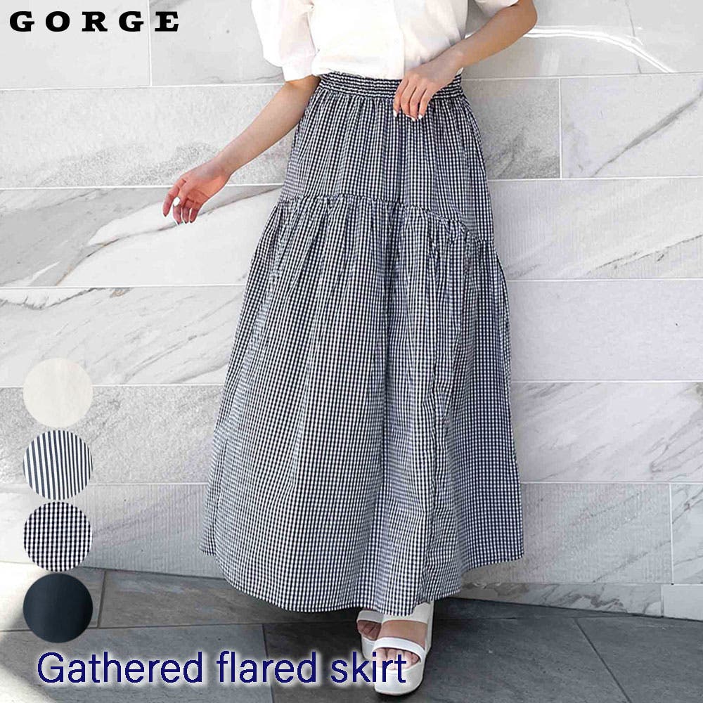 レディース フレアロングスカート ウエストゴム[品番：GORW0007878