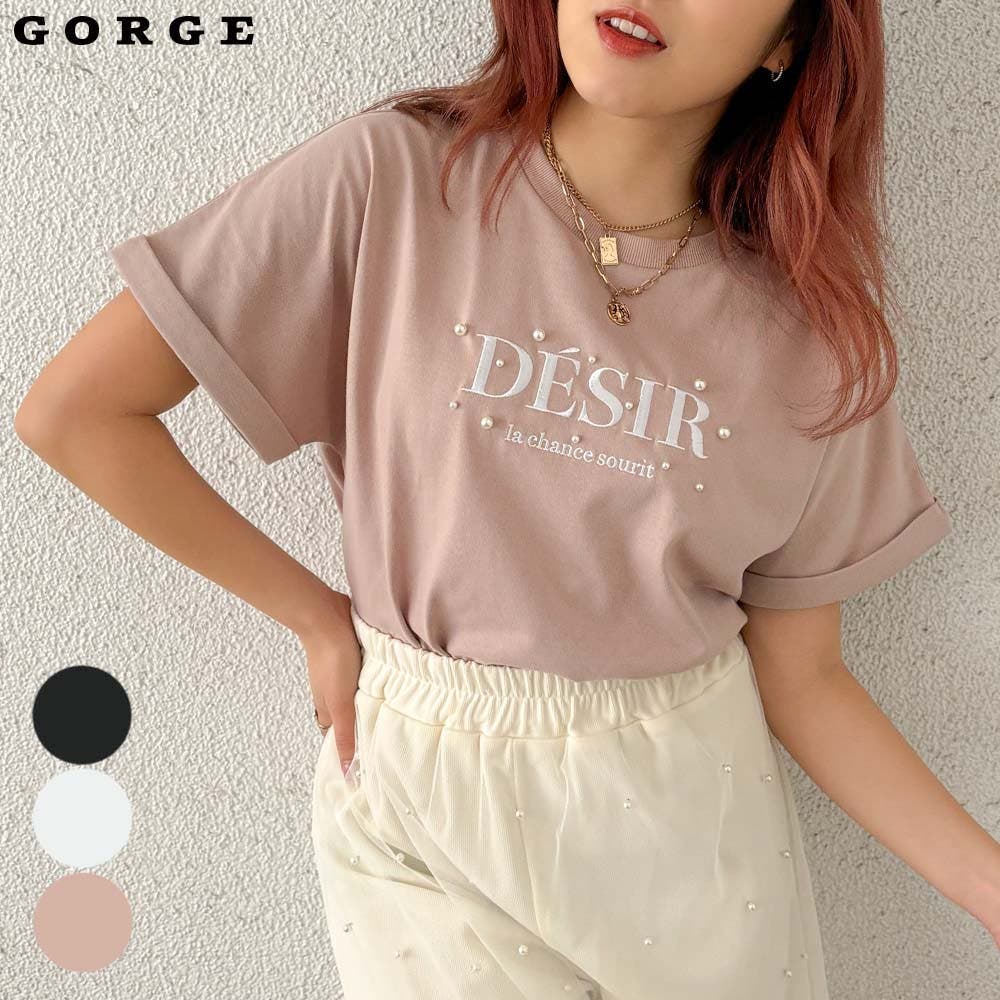 パール付き刺しゅうTシャツ[品番：GORW0008909]｜GORGE