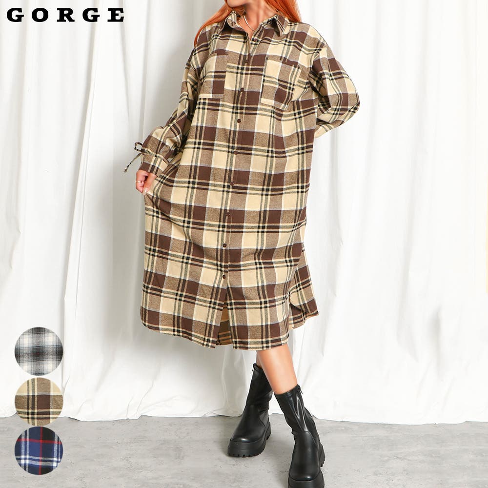 チェックドロストシャツワンピース[品番：GORW0009421]｜GORGE