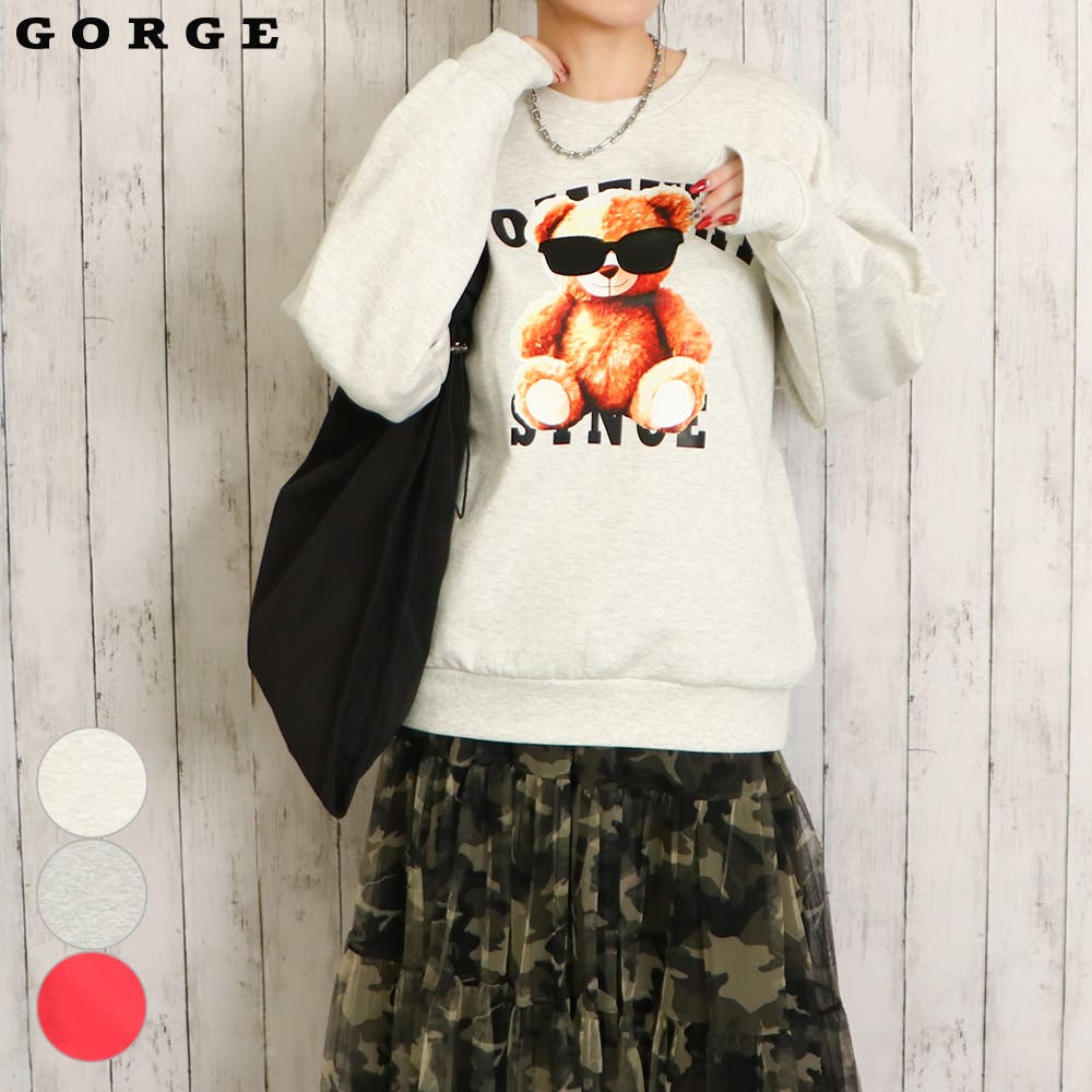 クマ合皮プリント裏起毛プルオーバー[品番：GORW0009582]｜GORGE