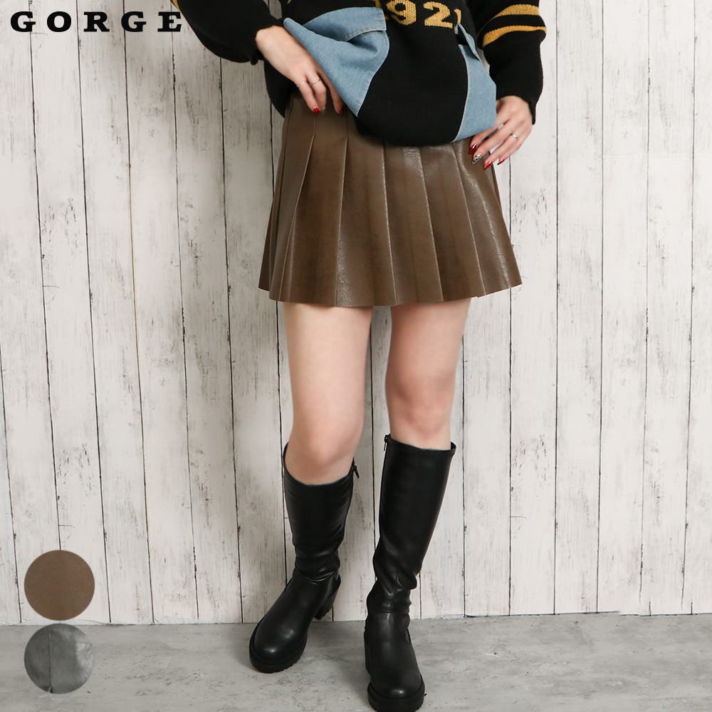 スカート  ミニスカ合成加工 プリーツ加工合皮ミニスカート[品番：GORW0009592]｜GORGE （ゴージ）のレディースファッション通販｜SHOPLIST（ショップリスト）