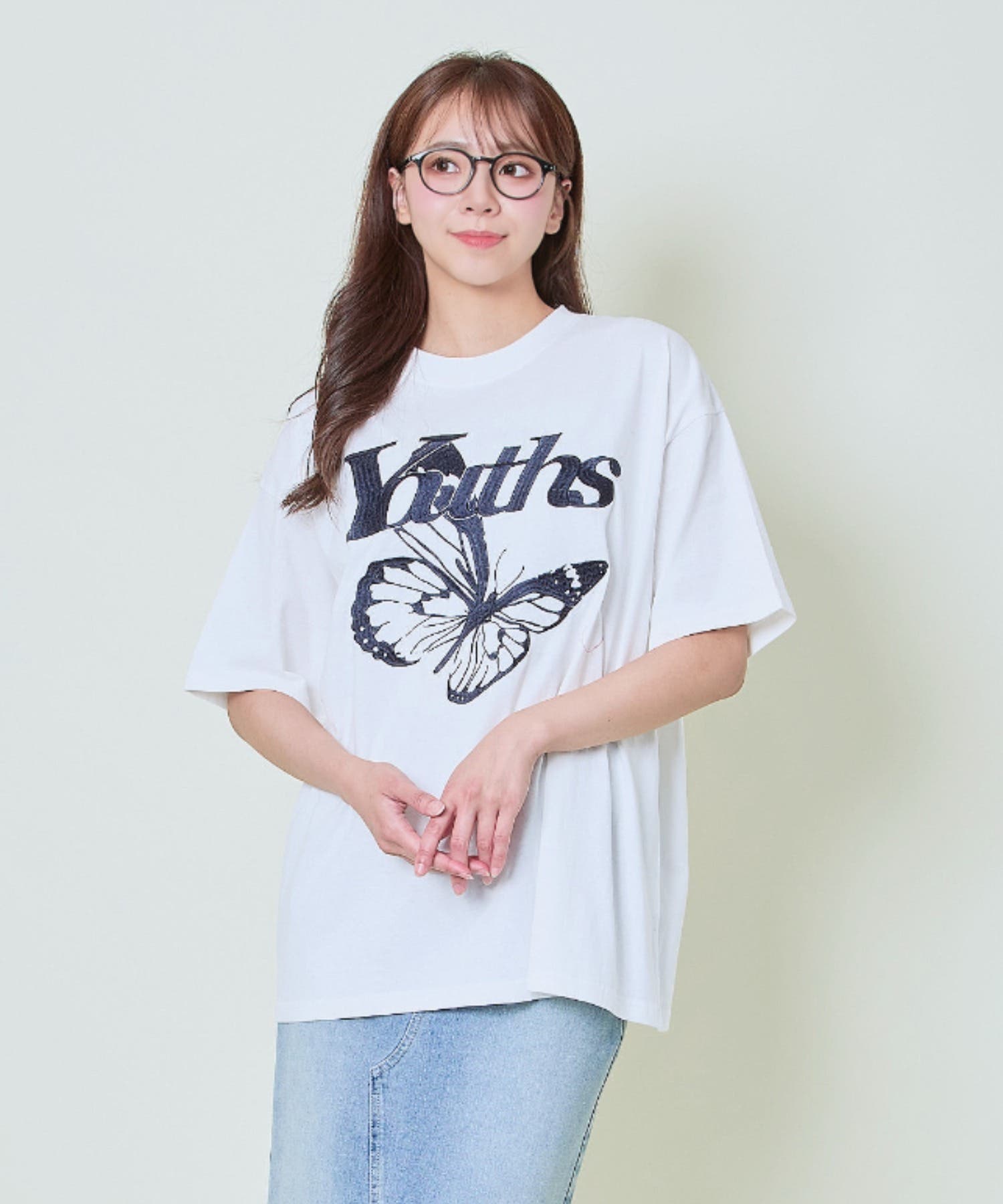 バタフライ刺繍×ロゴ映え》レディース 半袖Tシャツ 春夏秋 ストリート