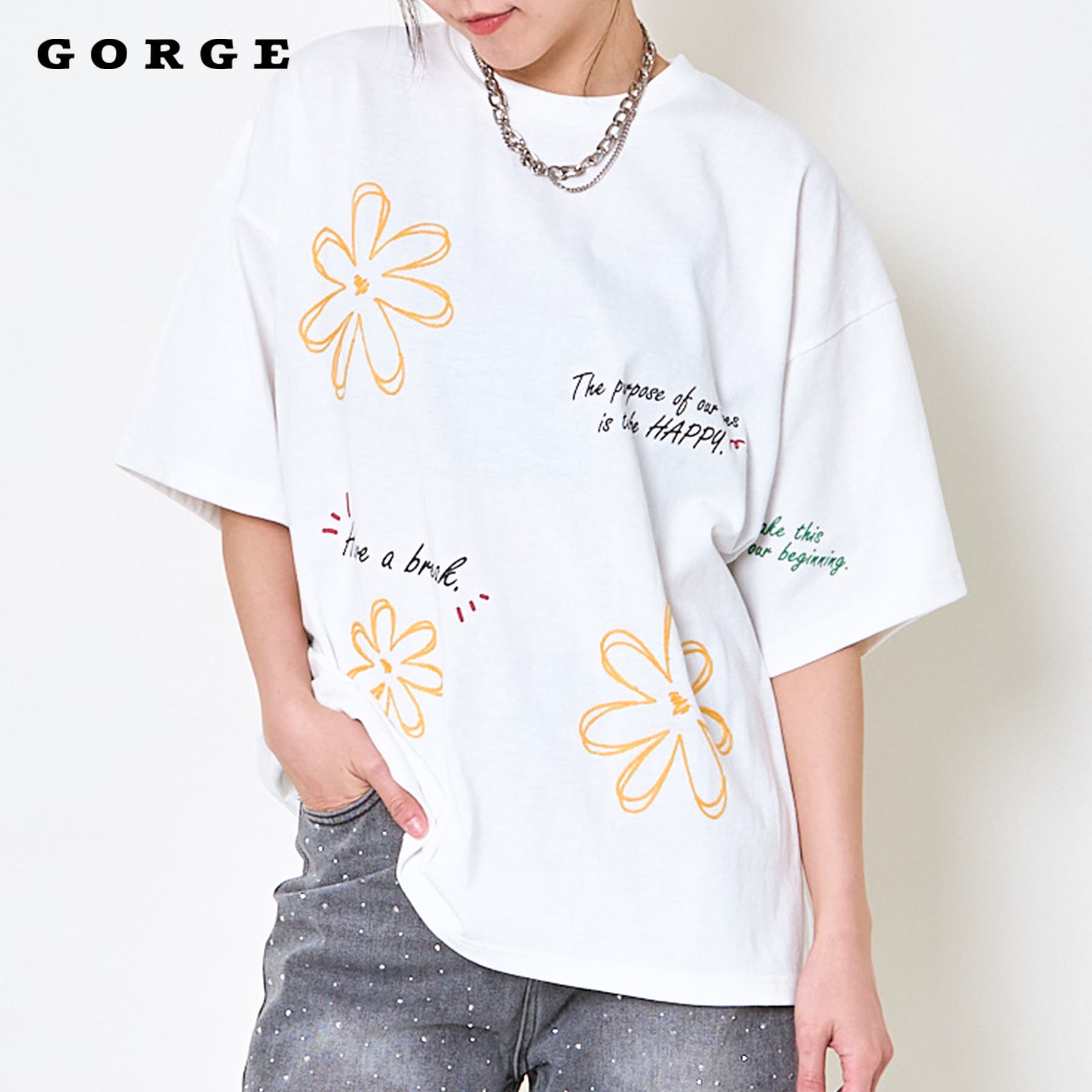 チェーン刺繍落書きTシャツ[品番：GORW0009985]｜GORGE