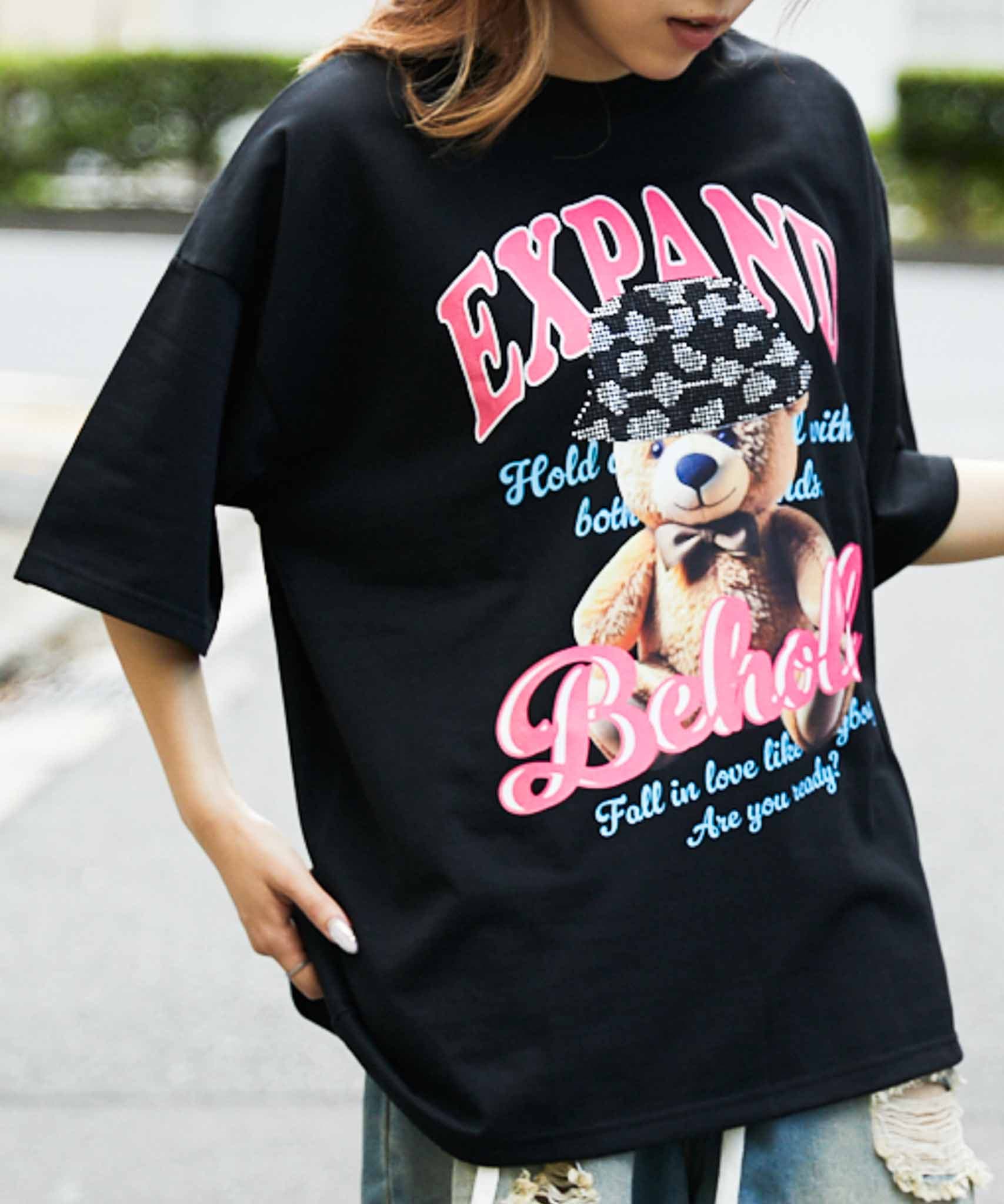 オリジナル Tシャツ ビッグ プリント パープル ヘア タトゥー