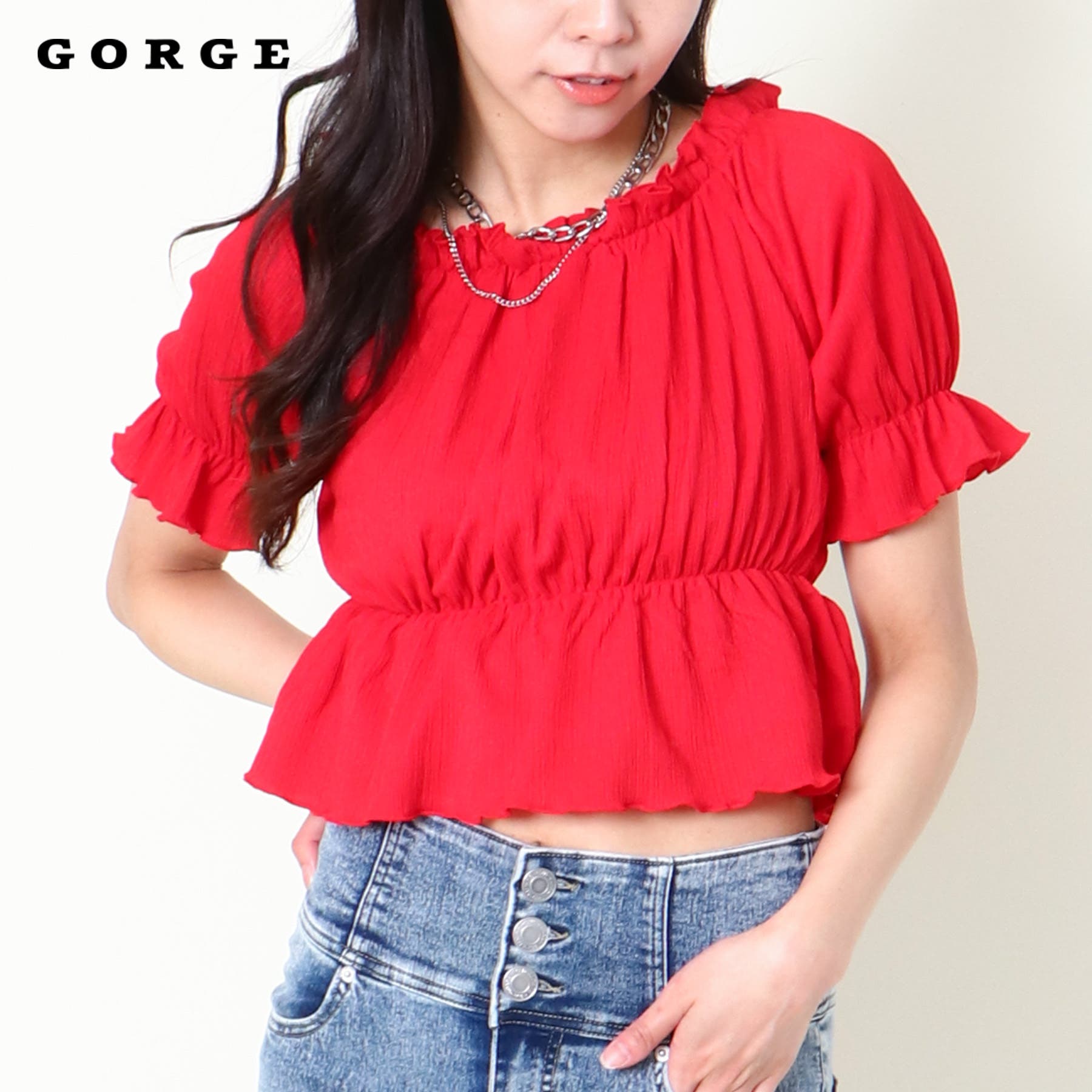 シャーリングオフショルトップス[品番：GORW0010018]｜GORGE