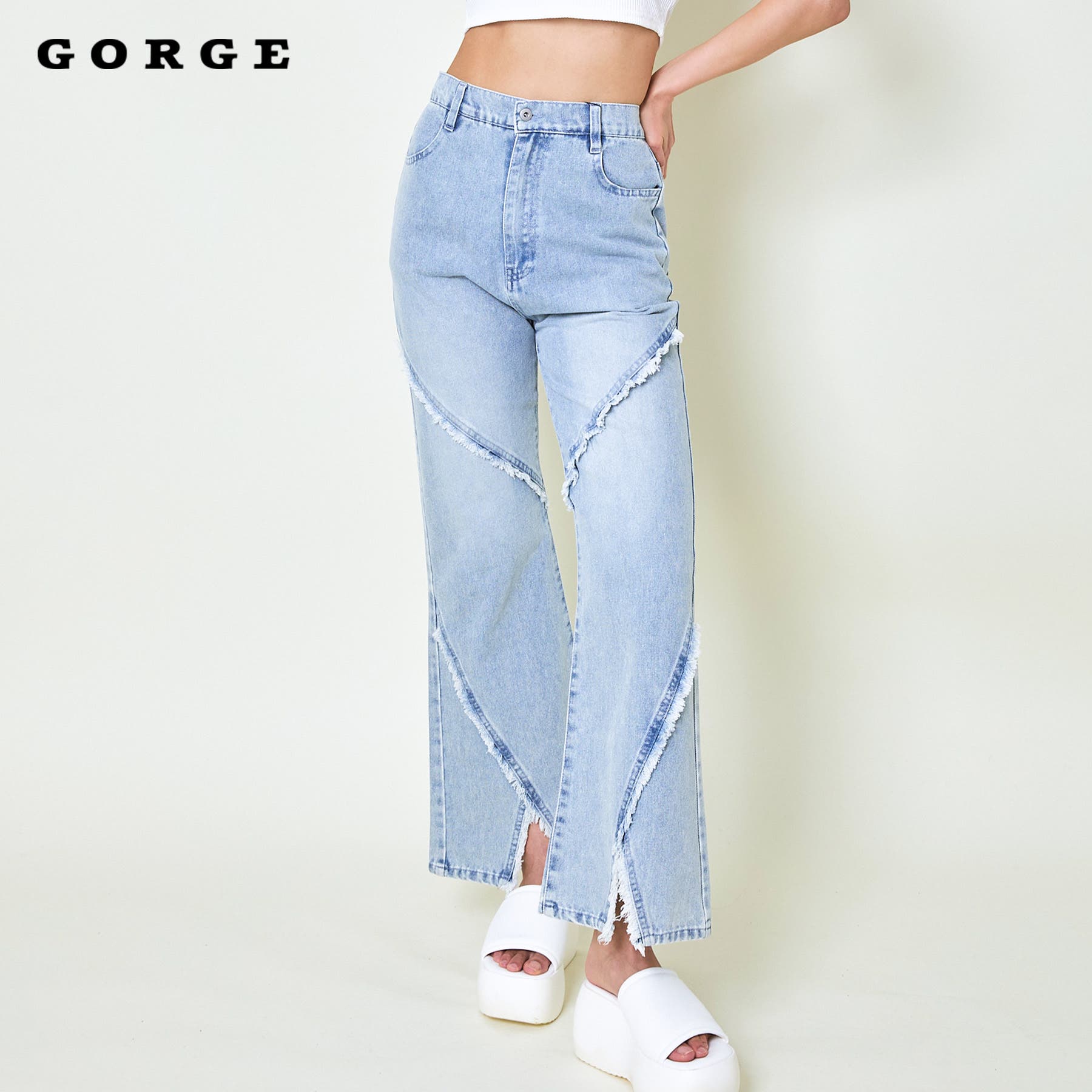 コラボ‼️染めフリンジデニムぷっくりハートタグNo.669 フリンジデニムフレアパンツ[品番：GORW0010029]｜GORGE （ゴージ