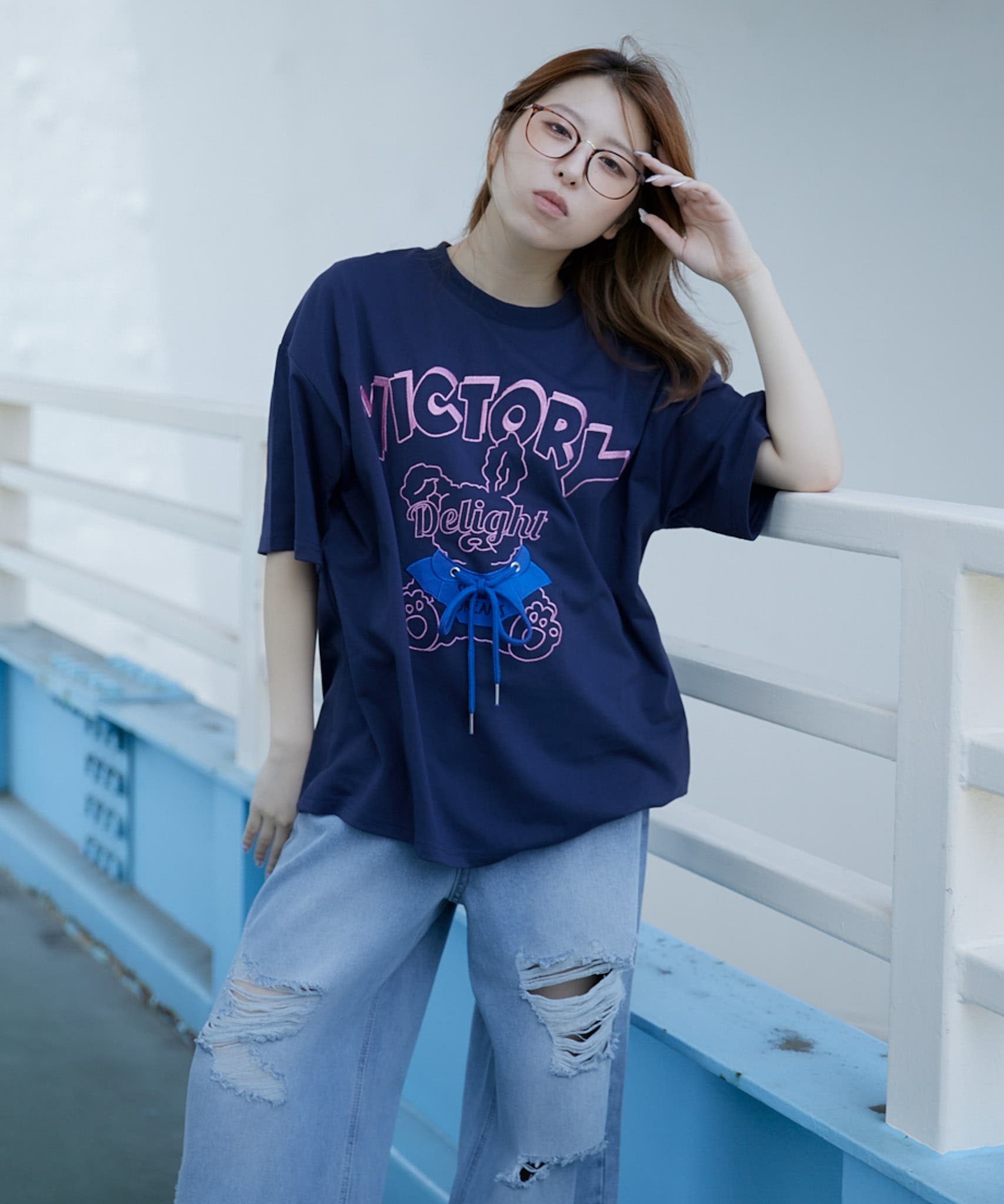 立体リボン×ロゴプリント》レディース 半袖Tシャツ オーバーサイズ 春